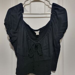American Age Elegant Black Tie-Front Blouse